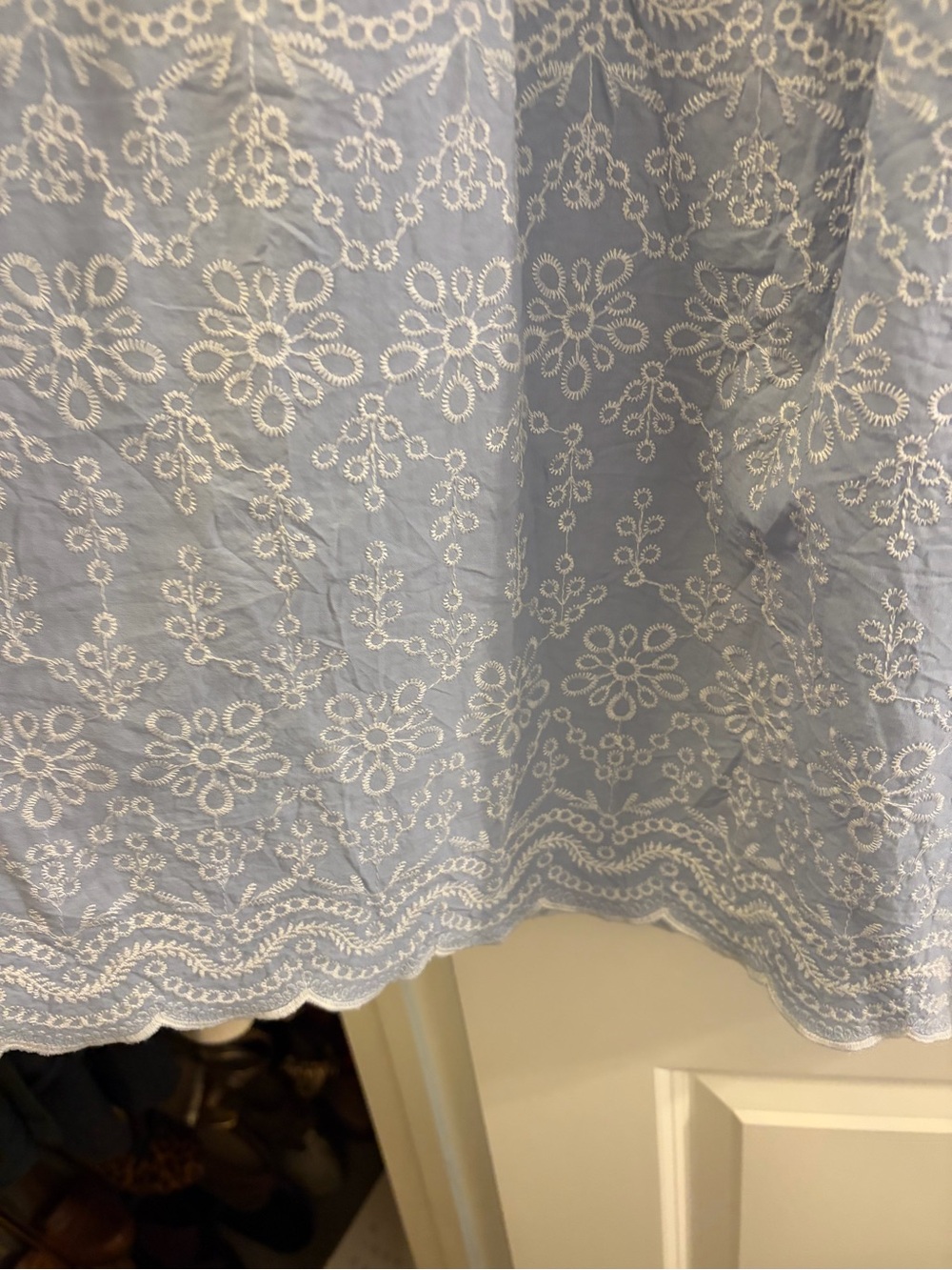 LOFT Light Blue Eyelet Midi Skirt with White Floral Eyelet - Picture 2 of 6